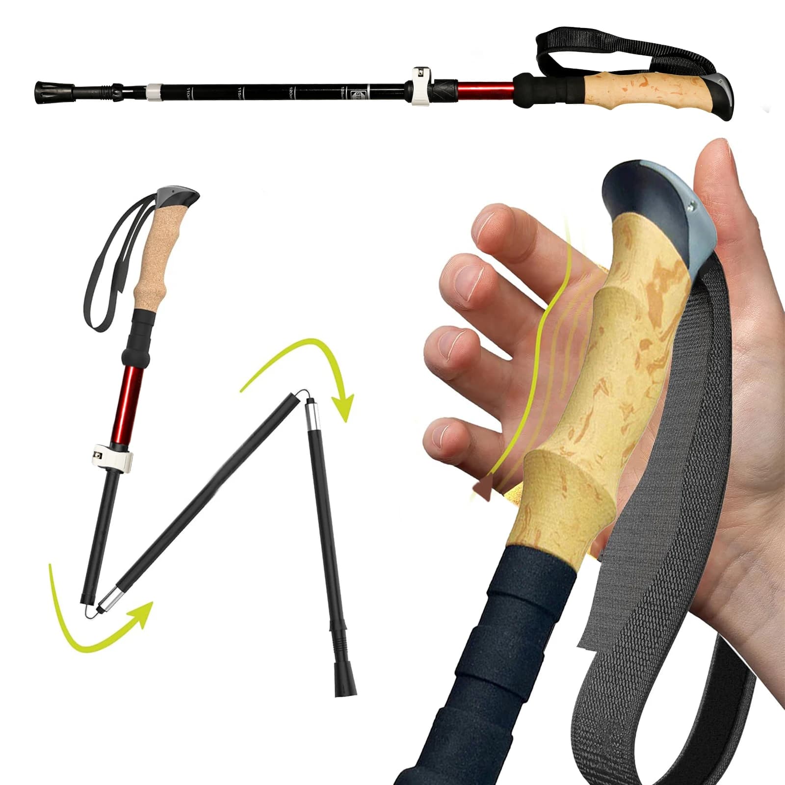 1Pcs Lightweight Trekking Poles 3 Section Portable Outdoor Foldable Telescopic Aluminum Alloy Walking Sticks For Hiking Climbing