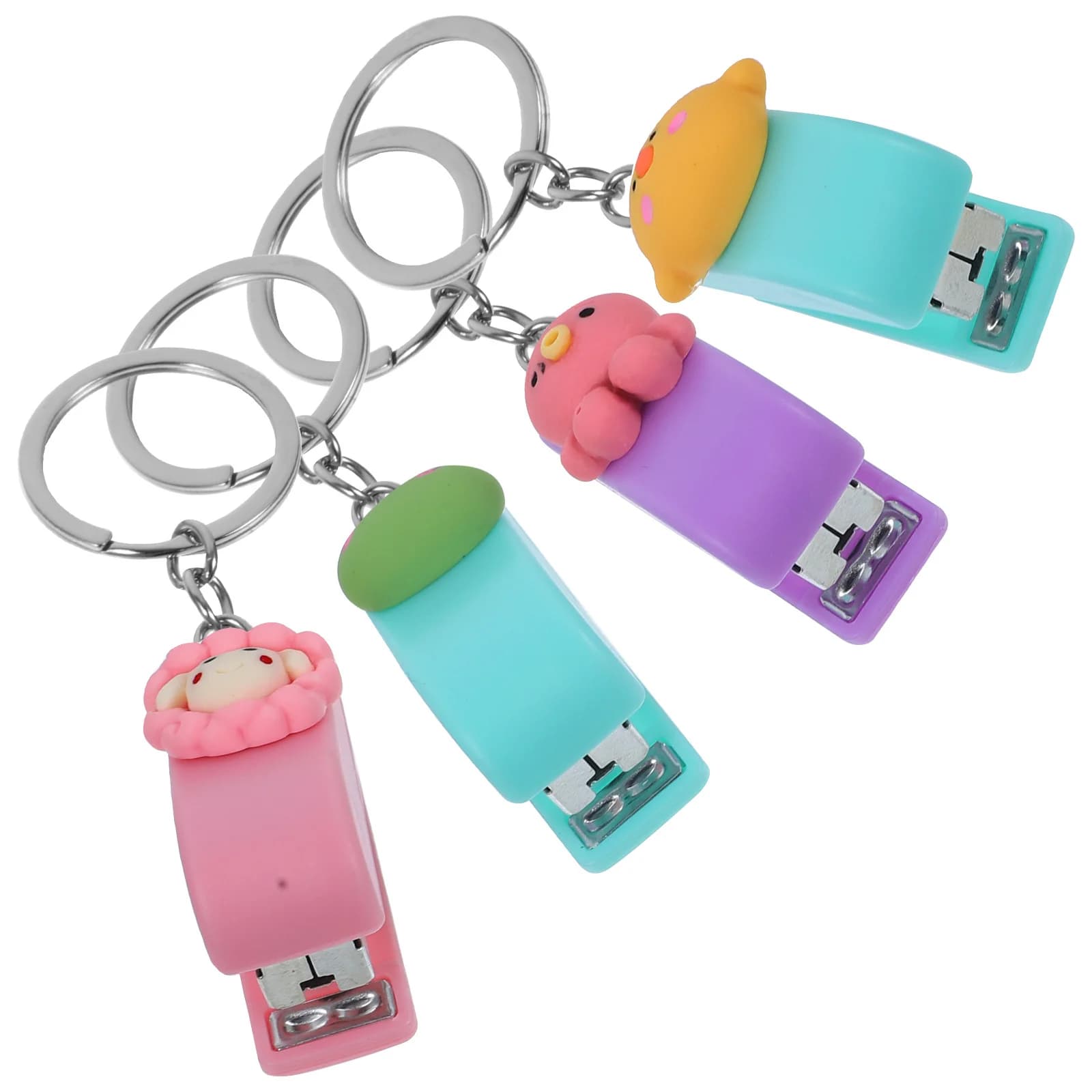 4 Pezzi di Graffatrici Portatili con Portachiavi, Design Compatto a Forma di Animale, Leggere per Scuola, Ufficio, Borse e Cordini