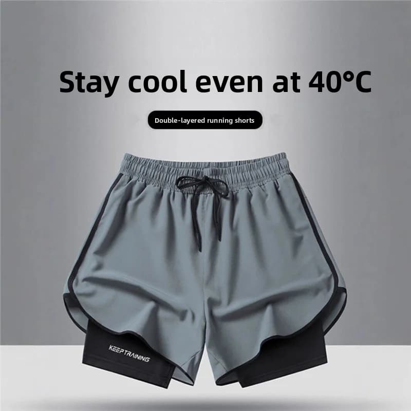 Pantaloncini da Corsa in Seta Ghiaccio da Uomo, a Tre Quarti, Asciugatura Rapida, per Allenamento e Fitness, Sportivi Casual a Vita Media