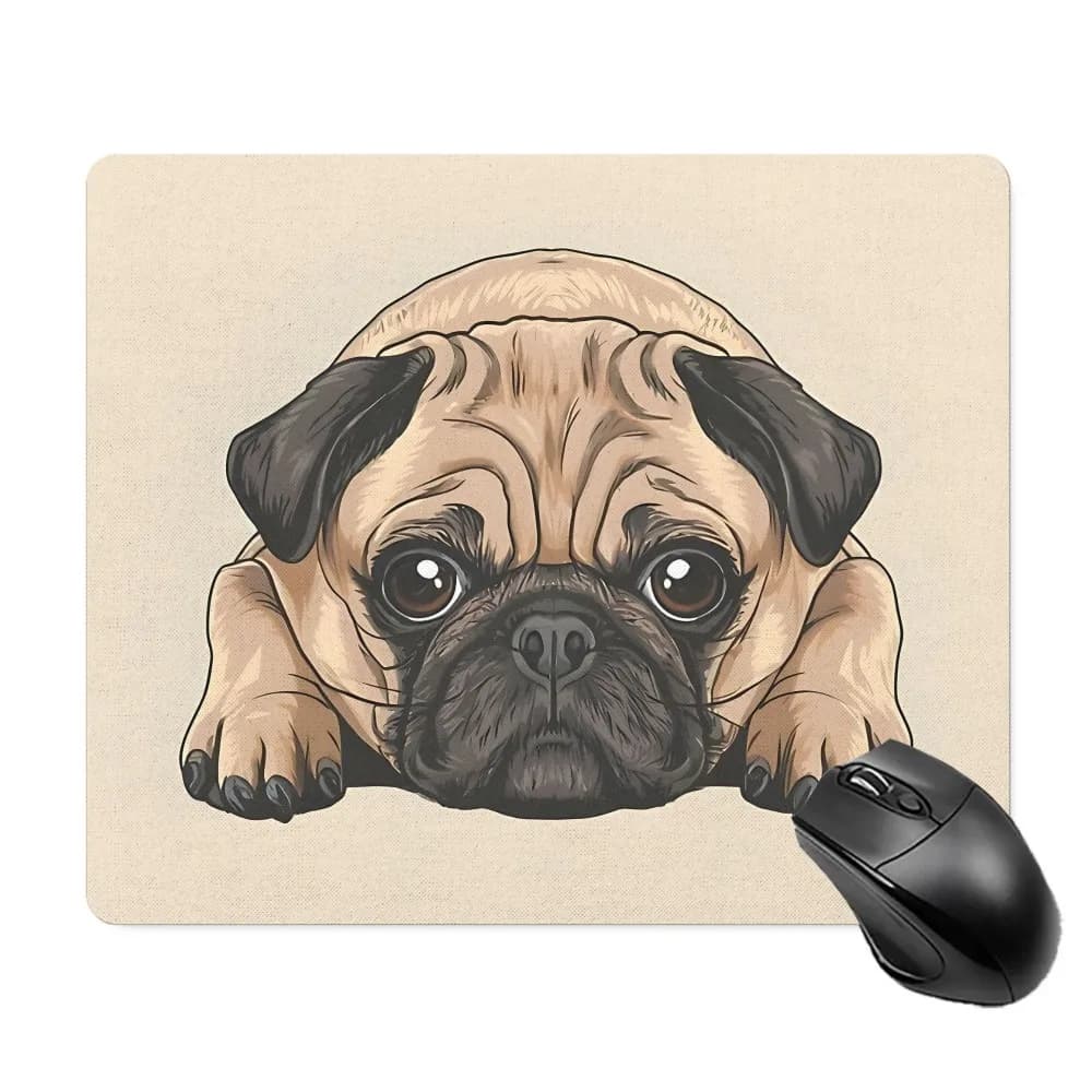 Cute Pug Dog Design Rubber Mouse Pad Non Slip Gaming Desk Mat for Home Office Workspace