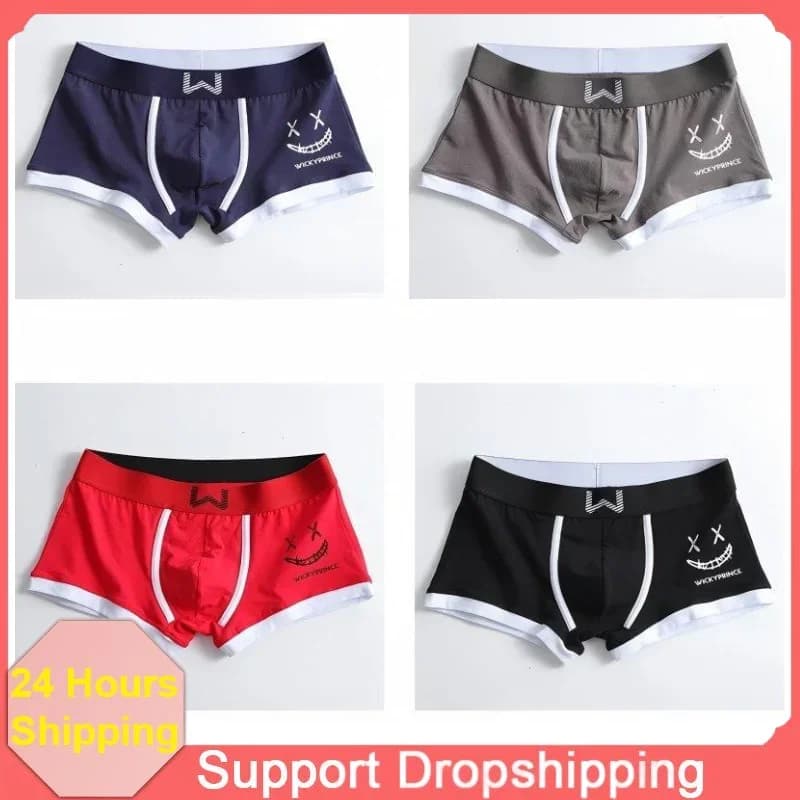 Boxer da uomo Intimo Mutandine di puro cotone U-convesso Uomo Mutande comode Moda sexy Maschio Ragazzo Volto sorridente Boxer PB3150