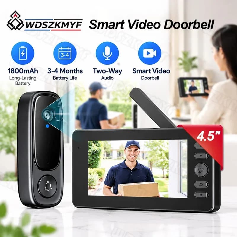 Digital Door Viewer Camera 4.5" Screen 1080P Two-Way Intercom 1800mAh Night Vision Wireless doorbell Outdoor Monitor for Home