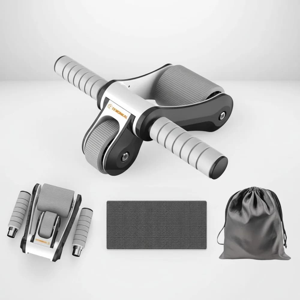 Foldable abdominal wheel with knee pad and glove bag, portable training equipment for home gym and travel