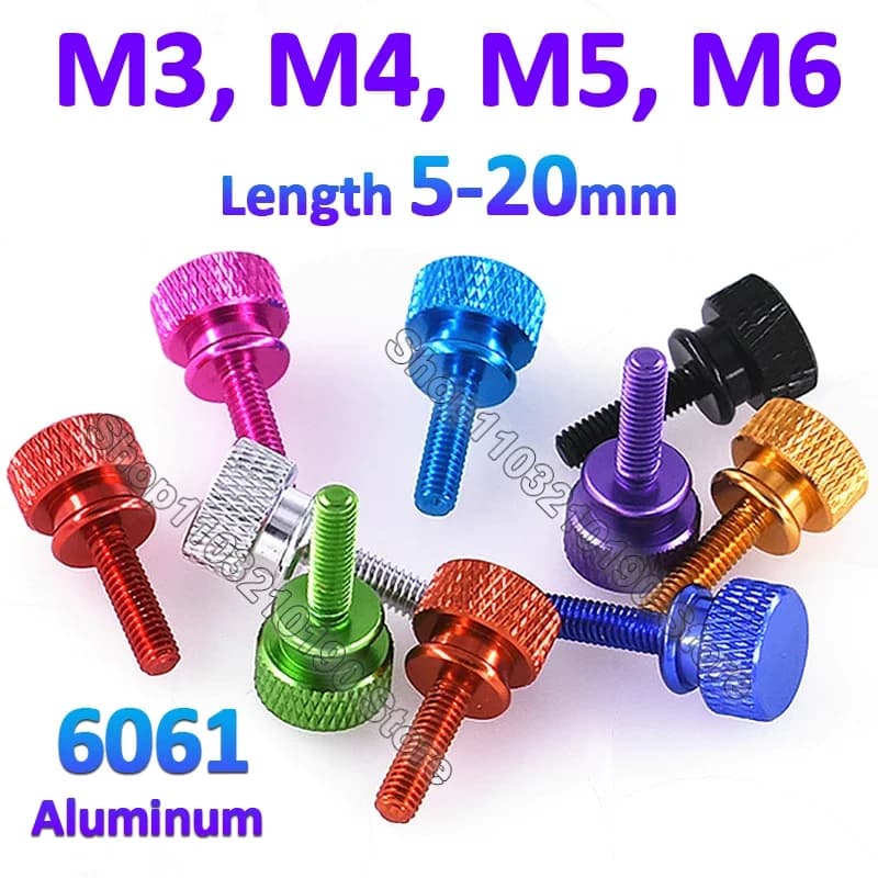 1Pc M3 M4 M5 M6 Passo in alluminio Vite a testa zigrinata per case del computer Manopola impugnatura Bulloni Viti a testa zigrinata Colori anodizzati L = 5-20mm