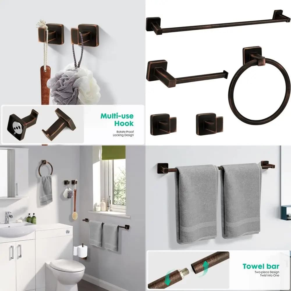 Set di accessori da bagno antichi in bronzo lucidato a olio da 5 pezzi, 24 portasciugamani e portasciugamani
