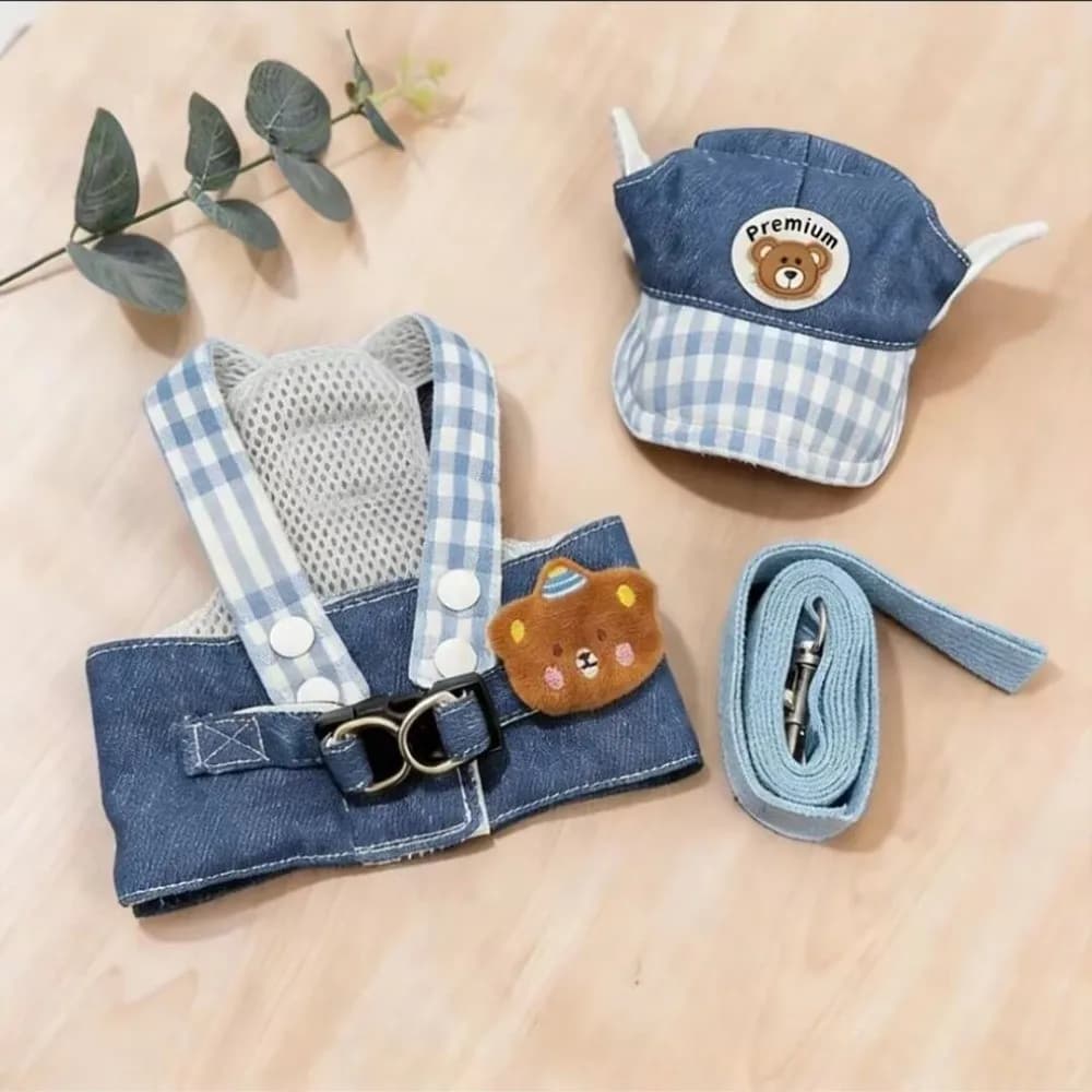 Pet Supplies Breathable Pet Harness Leash Set with Hat Comfortable Dog Walking Vest Durable Adjustable Cartoon Pet Set Training