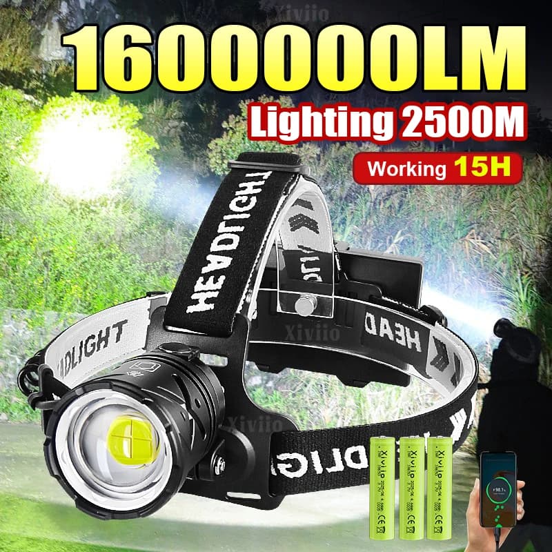 16000000LM Torcia a testa più potente XHP70 Lampada frontale a LED ultra potente Lanterna a testa da pesca Led ricaricabile L2 Luce anteriore Lampada da pesca a testa da campeggio