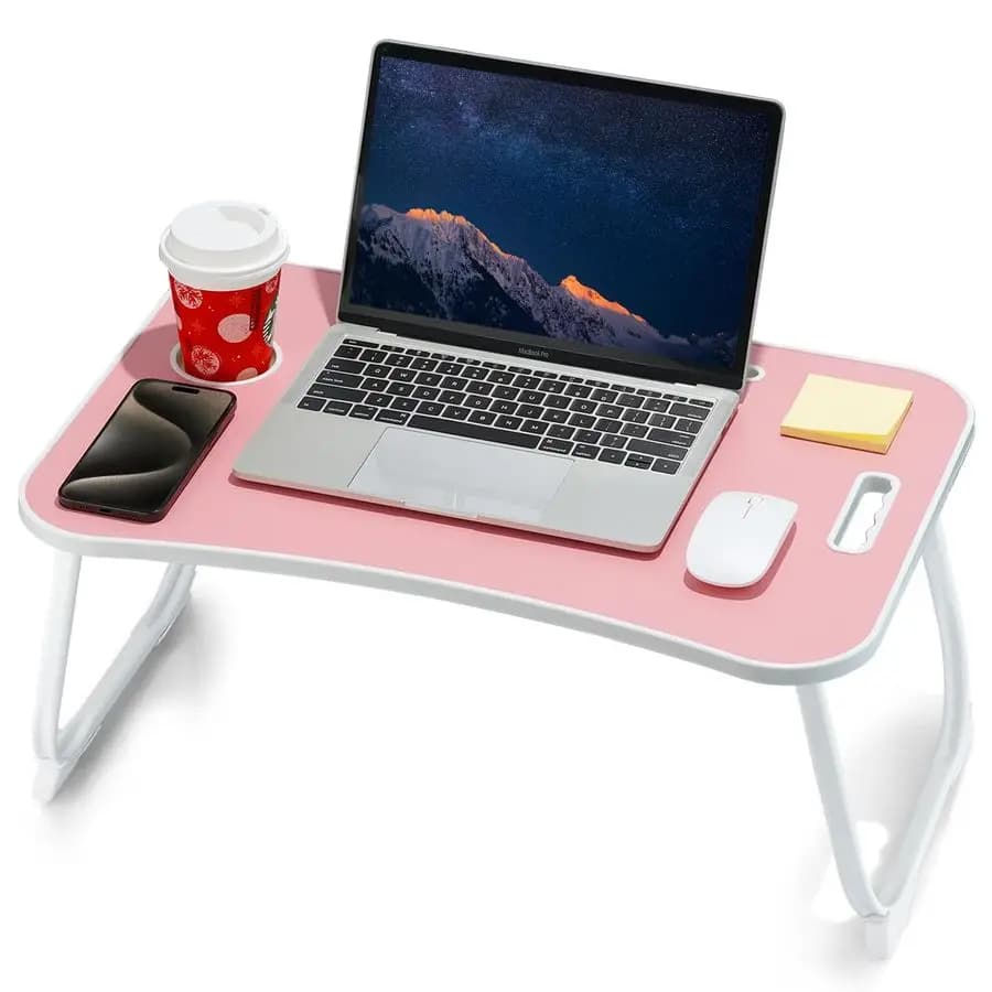 Bed Desk, Foldable Lap Desk, Portable Lap Table, Laptop Stand with Cup Holder amp Tablet Slot amp Lifting Handle for Working Wri