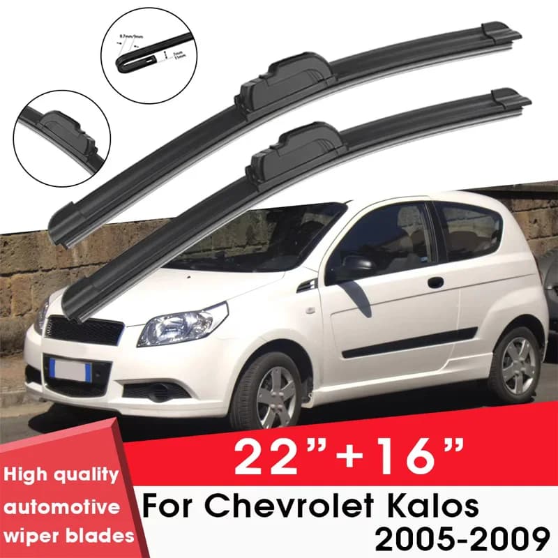 Car Wiper Blades For Chevrolet Kalos 2005-2009 22"+ 16" Windshield Windscreen Clean Naturl Rubber Cars Wipers Accessories