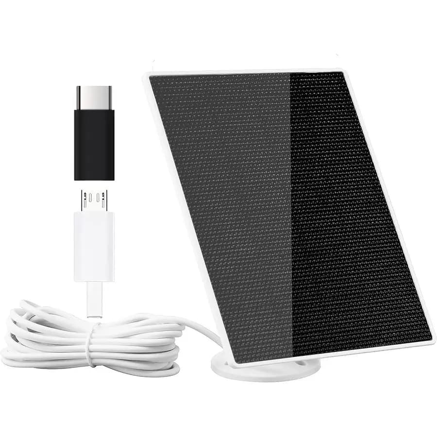 Pannello solare per telecamera di sicurezza, 5W con porta Micro USB e TypeC, batteria ricaricabile DC 5V per esterni impermeabile IP65, regolabile a 360°
