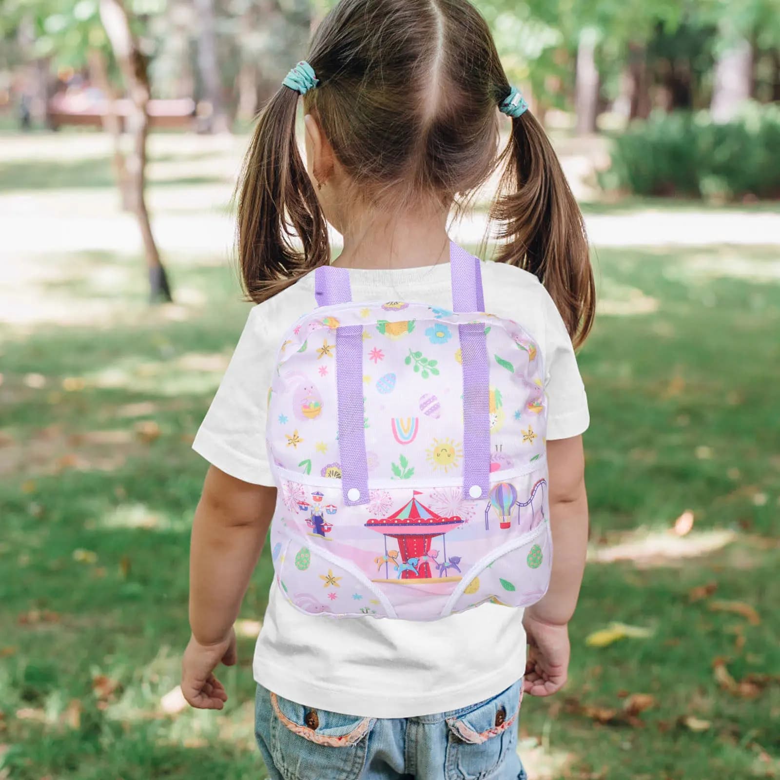 Zaino Leggero per Bambini con Cinghie Regolabili, Custodia per Accessori in Miniatura, Borsa Scolastica Carina con Organizer