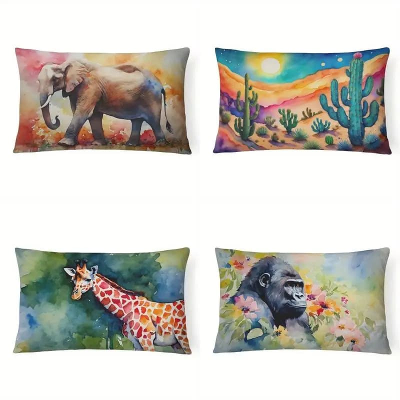 Watercolor Elephant Lumbar Pillow Cover Suitable For Sofa Bedroom Car Pillow Cover Cushion Rectangular Back Cushion