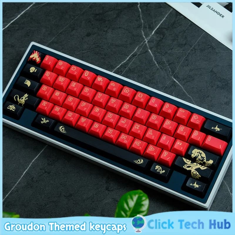 Keycaps a Tema Groudon, 143 Tasti KCA PBT con Sublimazione a 5 Lati, Personalizzazione per Tastiera Meccanica