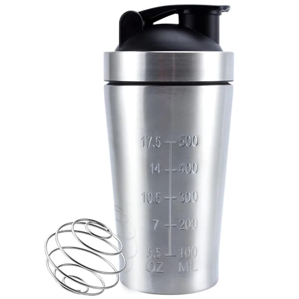 1 piece protein shaker bottle 500/739 ml stainless steel shaker with scale Loss-proof water bottle in gym