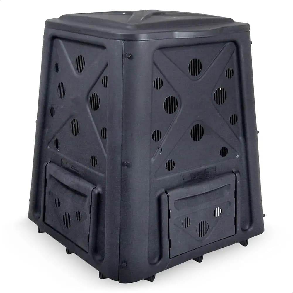 Compostiera da Esterno a 4 Scomparti con Coperchio Illuminato, 65 Galloni, Nera - Ideale per il Riciclo dei Rifiuti da Cucina