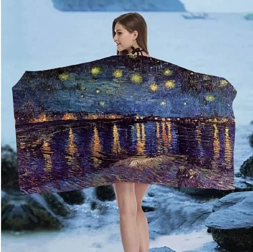 Tovagliette in microfibra con pittura a olio di Van Gogh, girasoli e Notte stellata, telo mare assorbente ad asciugatura rapida, morbido, per yoga e resort