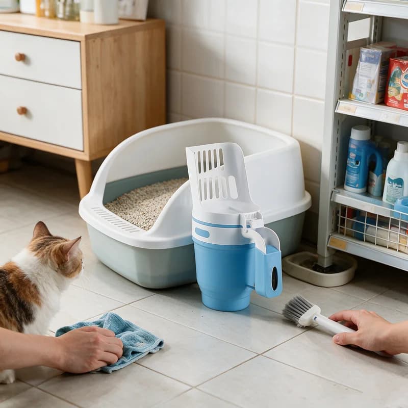 Zero Contact Integrated Cat Litter Scoop Foldable Pet Poop Shovel with Press Filter Baffle, Detachable Cat Dog Litter Box Cleane