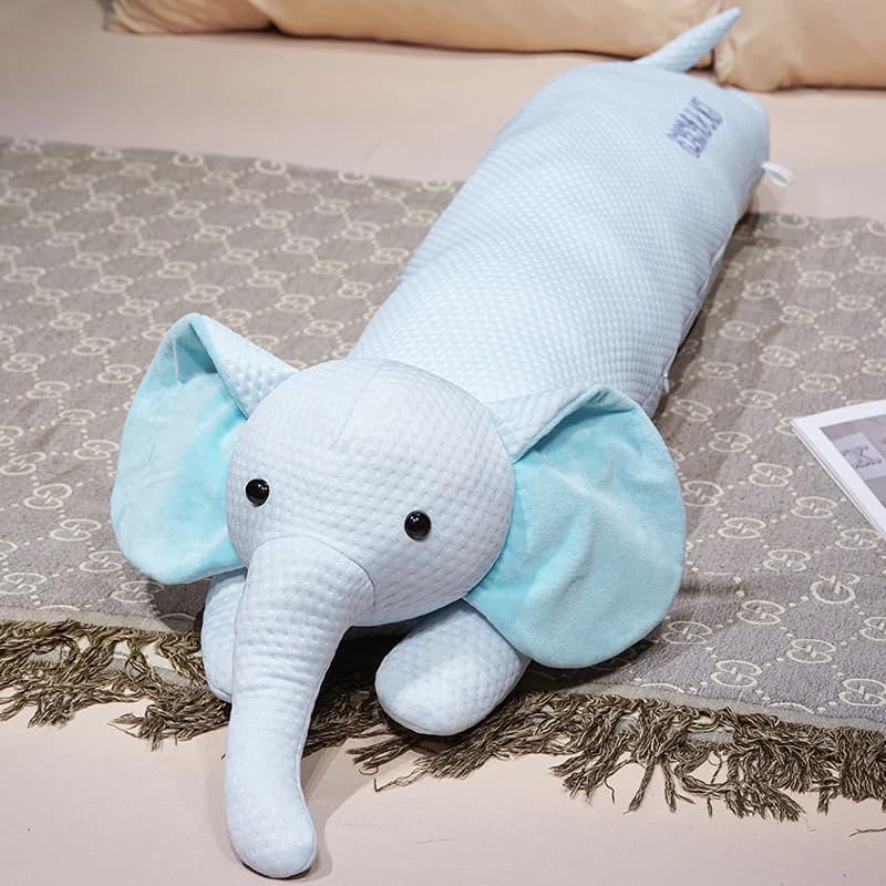 Cuscino Lungo in Seta Ghiacciata con Motivi Cartoon (Elefante, Coniglio, Orso) per Supporto Lombare Estivo, Decorazione per Casa, Divano e Letto