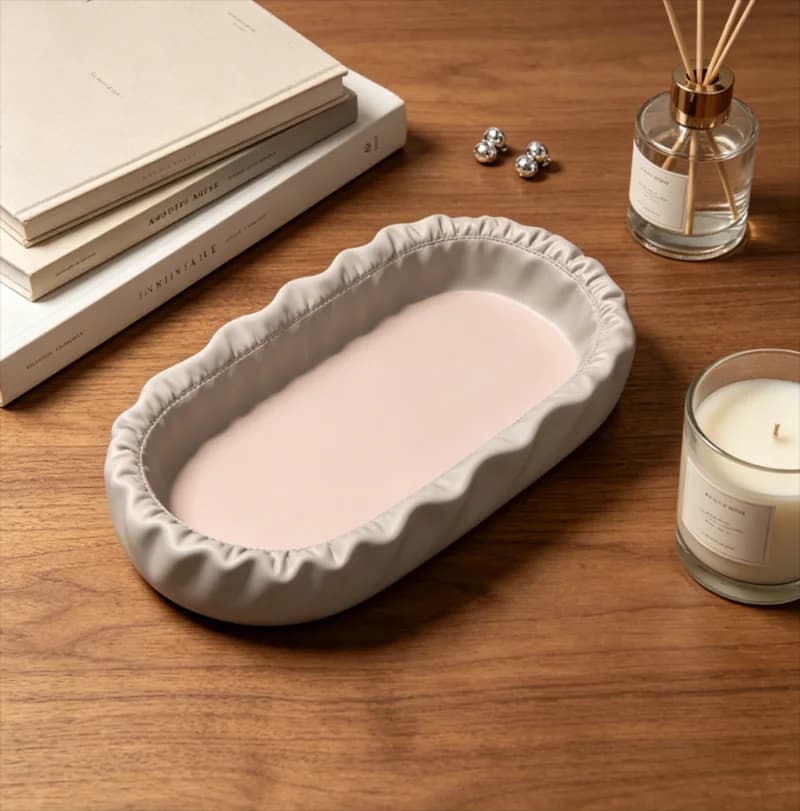 Ruffled Edge Oval Tray Silicone Mold Pleated Trinket Dish Epoxy Resin Plaster Concrete Mould Jewelry Storage Home Decor