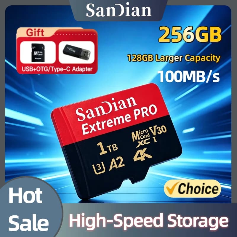 Scheda Micro TF SD da 256GB Classe 10 U3 V30 ad Alta Velocità Impermeabile con Adattatore USB per Telefono, Laptop e Fotocamera