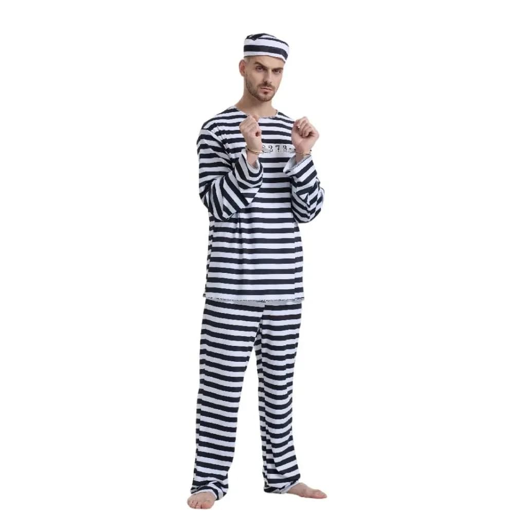 Nuovo Costume da Prigioniero per Adulti, Costume di Halloween per Uomo e Donna, Tuta da Carcerato, Completo con Camicia e Pantaloni