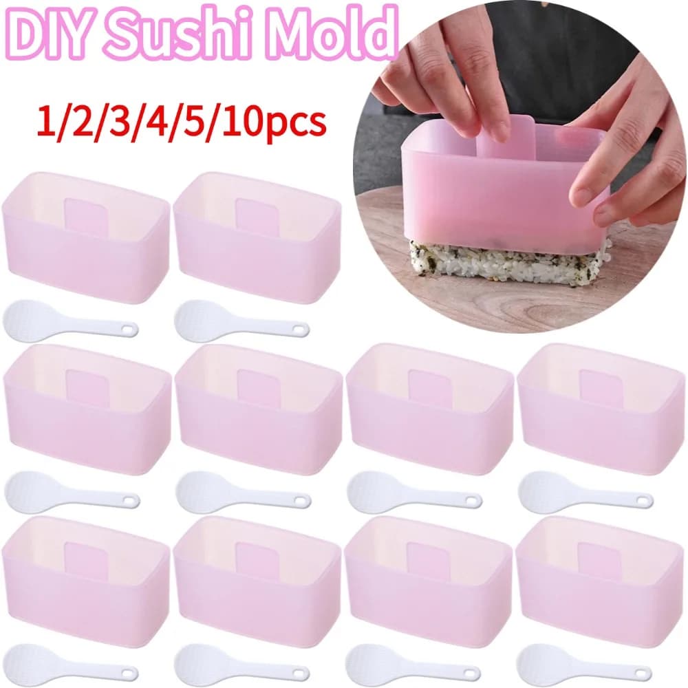 FAI DA TE Sushi Stampo Maker New Food Anti-Agent Presses Triangle Rectangular Sushi Kitchen Kit Bento Onigiri Rice Ball Sushi Maker 1-10 pcs