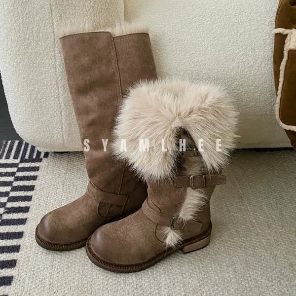 Stivali alti da donna firmati Moda Scarpe col tacco calde per donna Stivali da neve invernali 2025 Stivali da donna accoglienti in peluche corto di nuova moda