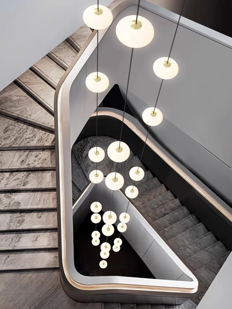 Lampadario moderno per scale Lampadario a sospensione a sfera ovale nordica Edificio duplex Soggiorno a molti piani Lampada a sospensione lunga a LED