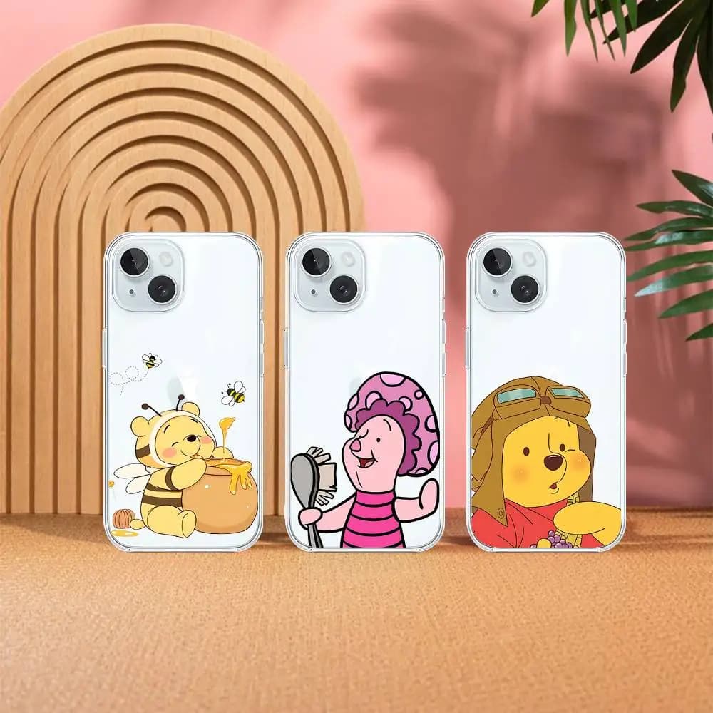 Splendida Cover Morbida Trasparente Winnie The Pooh per iPhone 17 16 15 12 11 Pro Max 14 Plus 13 Mini