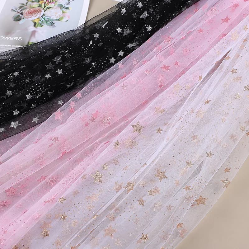5Meter 150Cm Wide Shiny Gold Powder Star Tulle Mesh Fabric Halloween Kids Women Dress Glitter Star Net Cloth F150