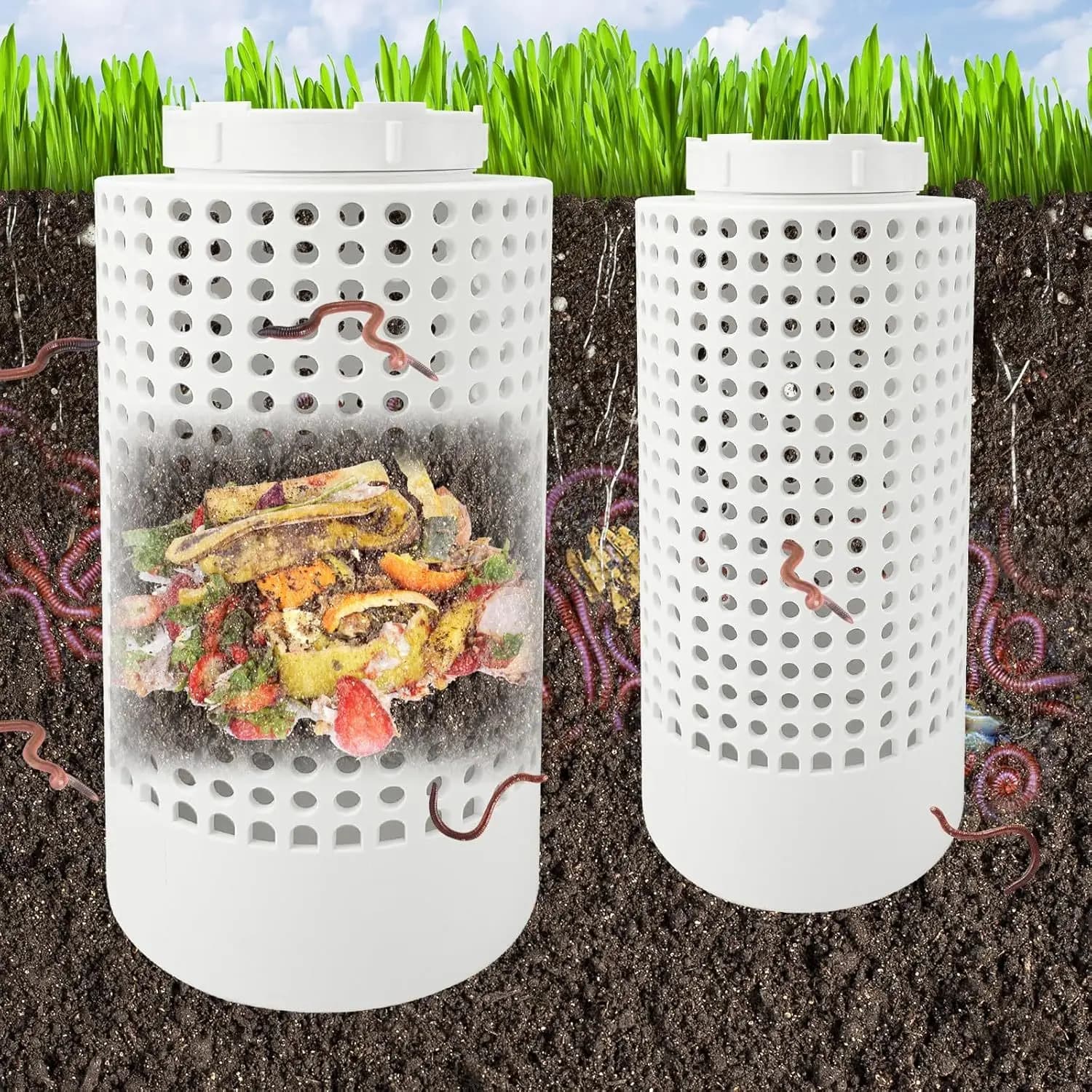 Outdoor Compost Bin, Underground Worm Farm Compost Bin Kit for Home Raised Flower Beds