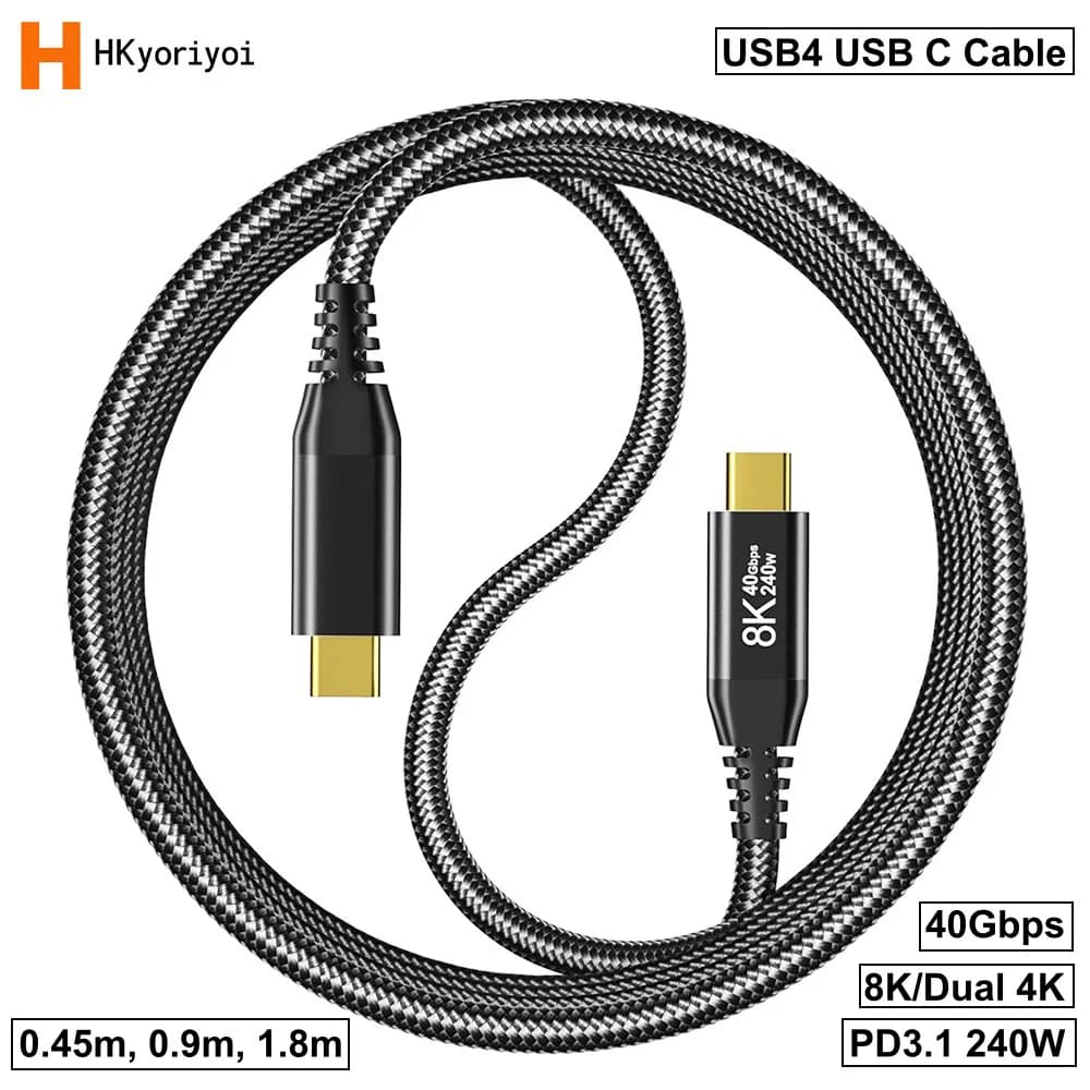 USB4 USB C Monitor Cable Data 40Gbps 8K 60Hz UHD Display 240W PD3.1 Fast Charging For MacBook Pro For Dell For iPad Pro