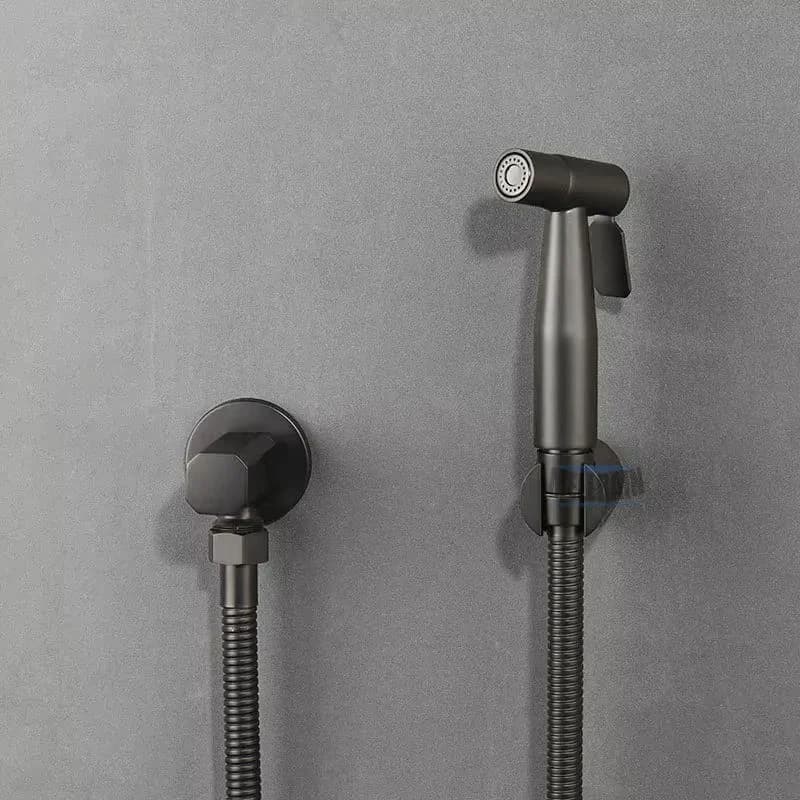 Kit rubinetto per bidet WC bagno. Doccia spruzzatore per bidet a parete in oro spazzolato con valvola di intercettazione nera, oro rosa Shattf