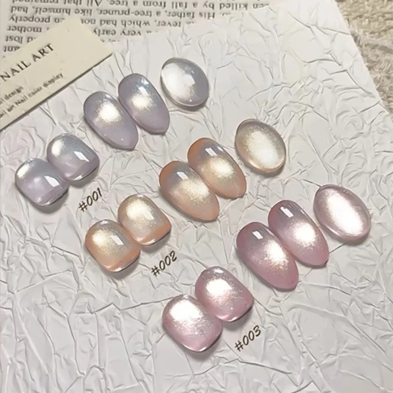 MIANEL 10ML 1PCS Smalto Gel Magnetico Occhio di Gatto Effetto Seta Super Brillante con Perline di Cristallo, Bianco Rosa Nude, Forniture per Unghie