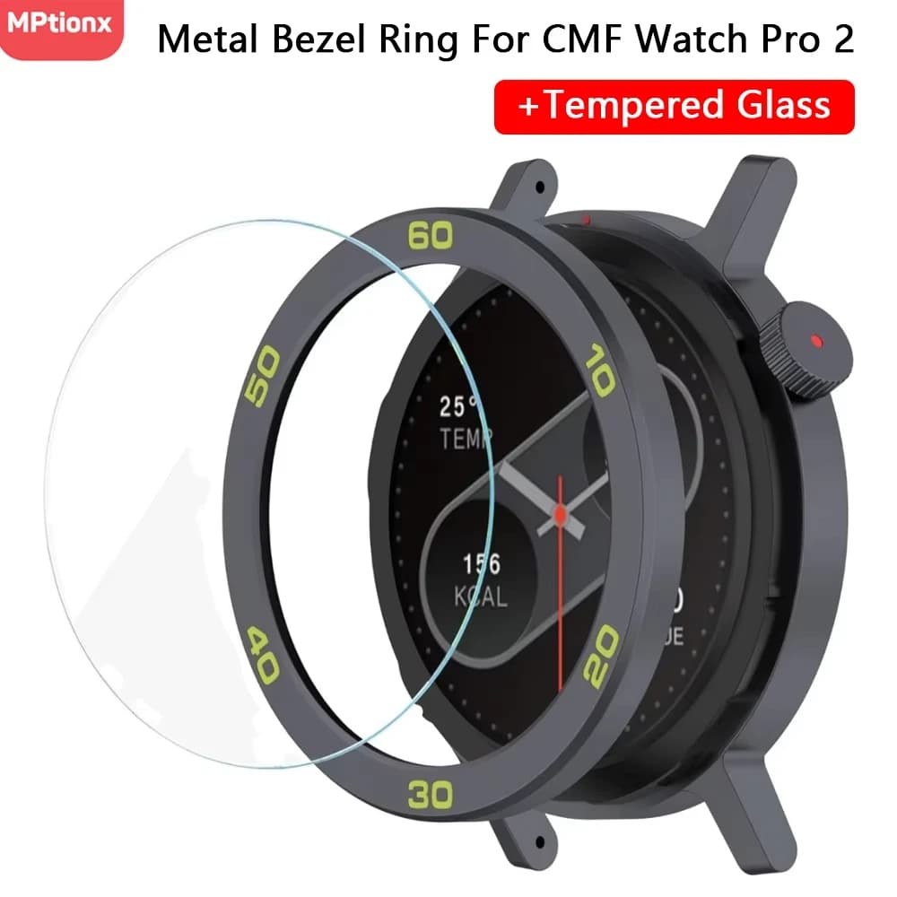 Anello con castone in metallo per CMF Watch Pro 2 Custodia di ricambio per orologio per CMF di Nothing Watch Pro2 + Pellicola protettiva in vetro temperato
