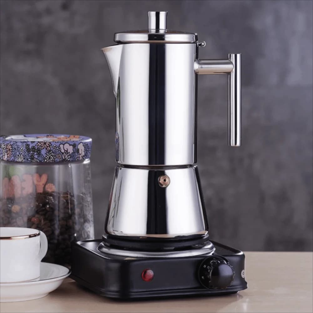 Caffettiera Italiana in Acciaio Inox Antiossidante a Rapida Conduzione Termica Moka Rinforzata Antigoccia Macchina per Espresso Bar Acqua