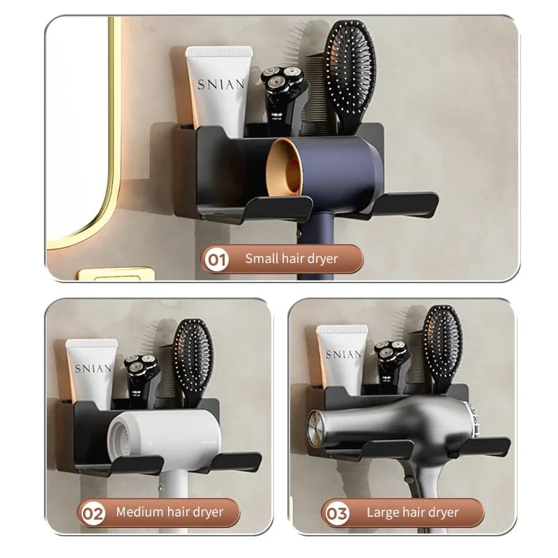 Wall Hairdryer Door – Heat Resistant Hairdryer Organizer for Bathroom, White/Black/Grey