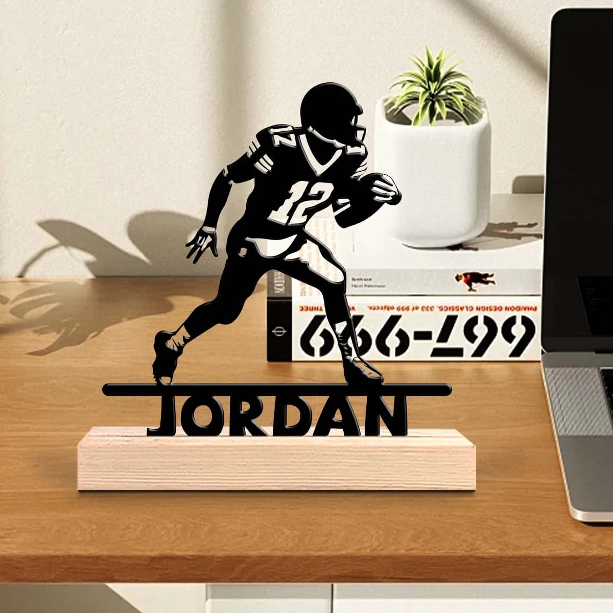1pc Interesting Metal Desktop Decoration Customizable Name With Wooden Base Art Decoration, Desktop Decoration