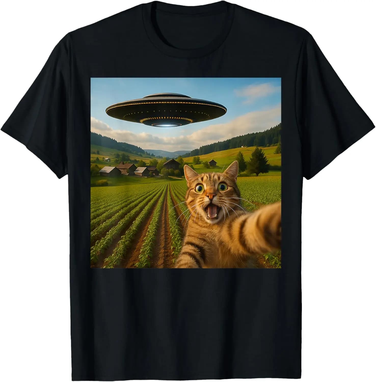 Funny Cat Selfie With Alien UFO For Men Women Kid T-Shirt Creative, Unique Prints, Comfortable, Soft, Breathable, for Pets