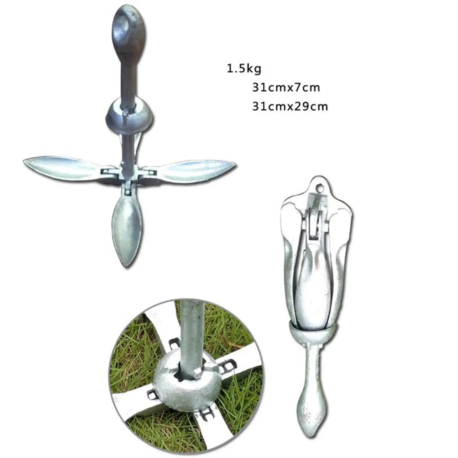 Ancora Pieghevole a Rampino in Acciaio al Carbonio Zincato Resistente per Piccole Imbarcazioni, Kayak, Dinghy, Canoe, Zattere