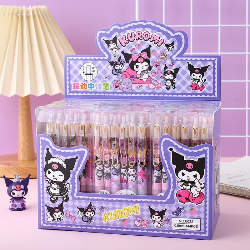144 pezzi Sanrio Kuromi portapenne in metallo pressa scatola per penne ad alta aspetto stampa penna neutra penna firma studente regalo all'ingrosso