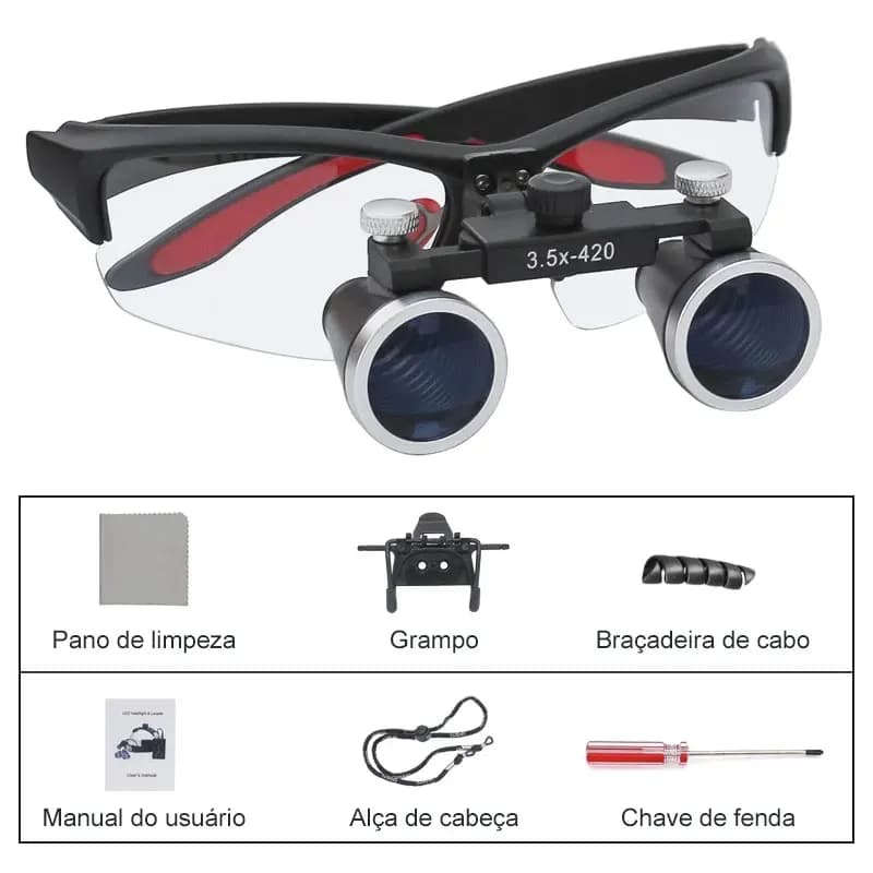 Lente d'ingrandimento binoculare per odontoiatria 2.5X 3.5X, lenti ottiche ultraleggere 320-420mm per chirurgia dentale
