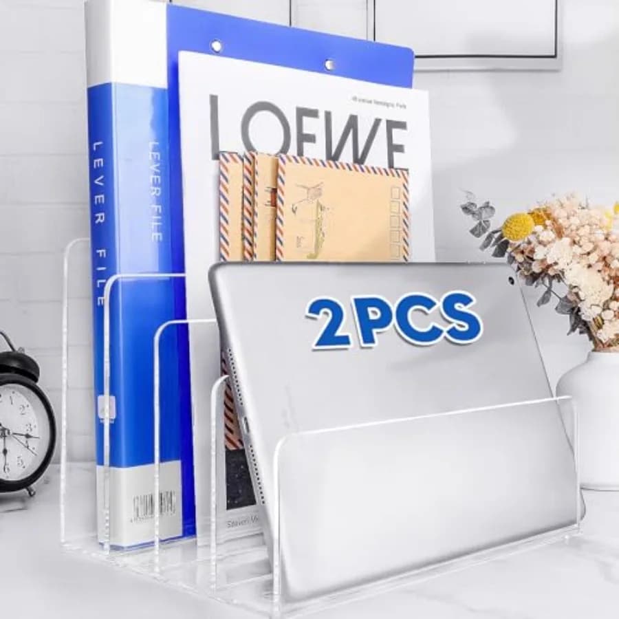 Organizzatore per Documenti in Acrilico Trasparente a 4 Scomparti per Scrivania, Porta Accessori e Cartelle in Acrilico