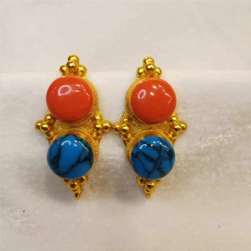 Accessori etnici tradizionali, orecchini di lusso di alta gamma in stile tibetano, accessori grandi e popolari che non sbiadiscono.