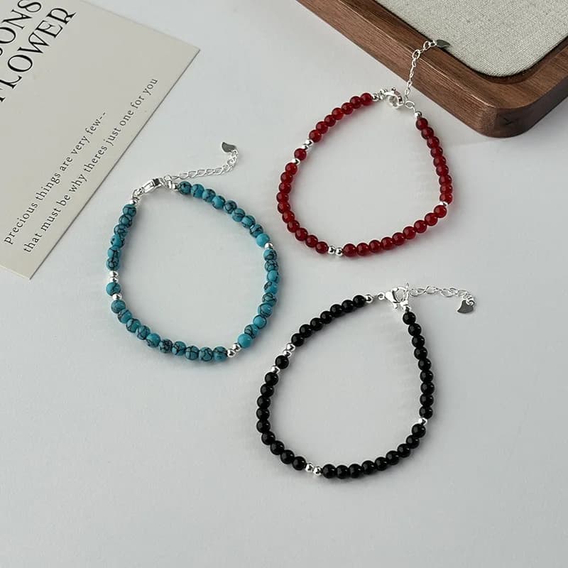 925 Sterling Silver Bead Turquoise Agate Bracelet For Women Girl RetroVersatile Originality Jewelry Gift Dropshipping