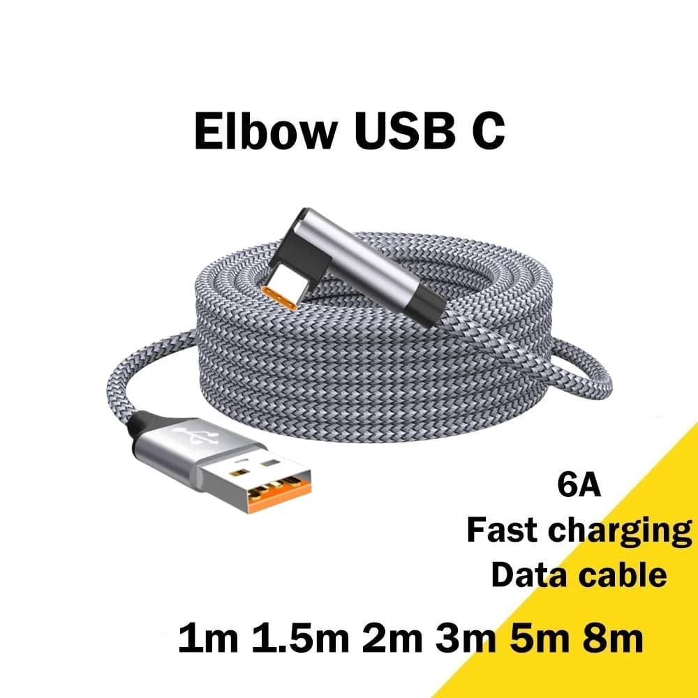 6A USB C Elbow Type C Quick charging cable Phone Extend charging cable for iPhone 15 Pro Xiaomi Samsung S21 Huawei Quick charging