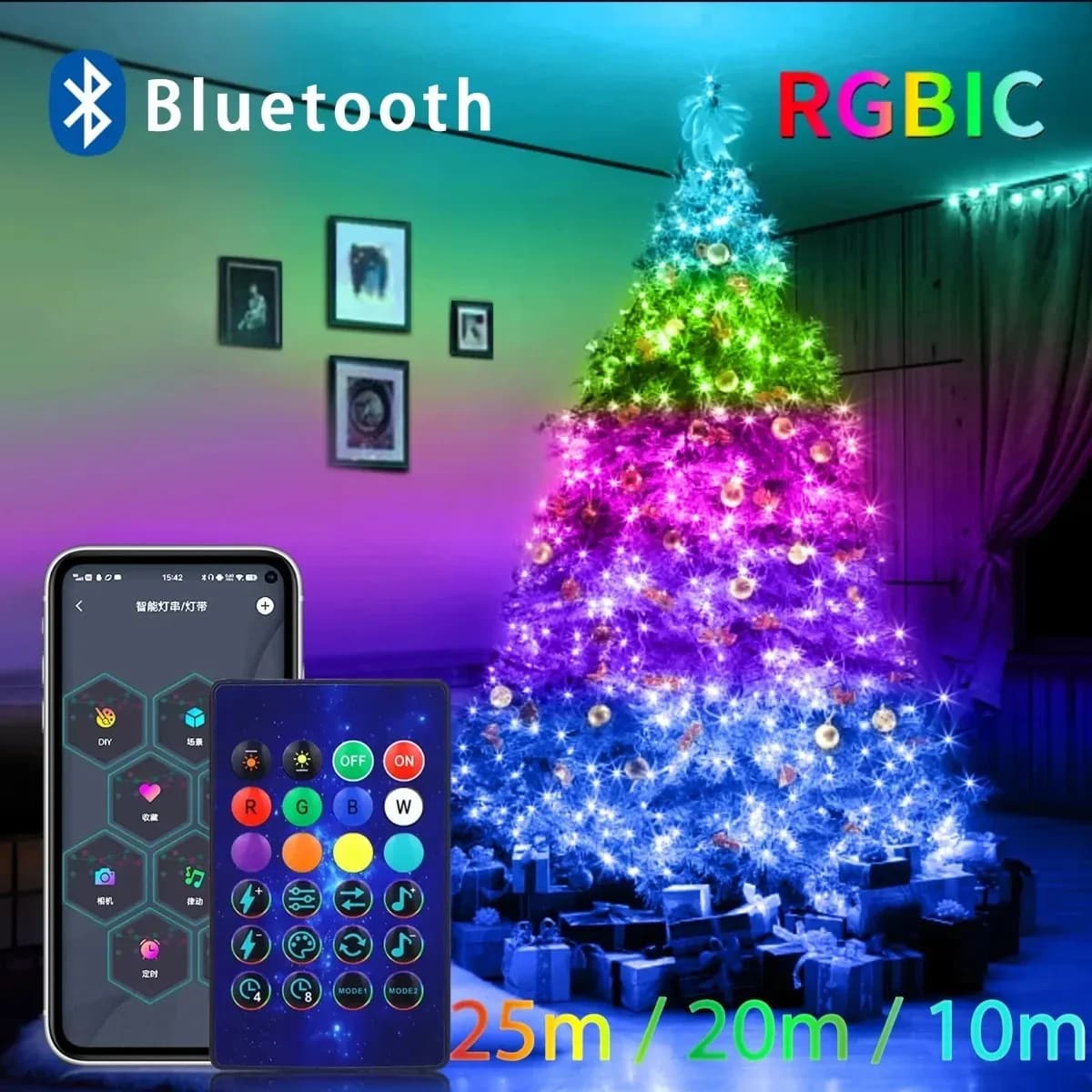 LED Smart RGBIC Fairy Garland String Lights USB 5V APP Bluetooth Music Sync for Christmas Holiday Home Decoration