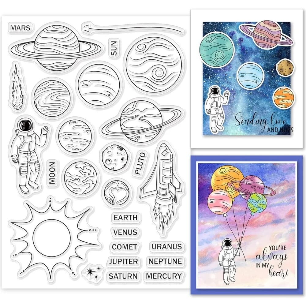Universe Space Adventure Clear Stamps Planet Astronauts Silicone Clear Stamp Seals for Cards Making DIY Scrapbooking Making Kit