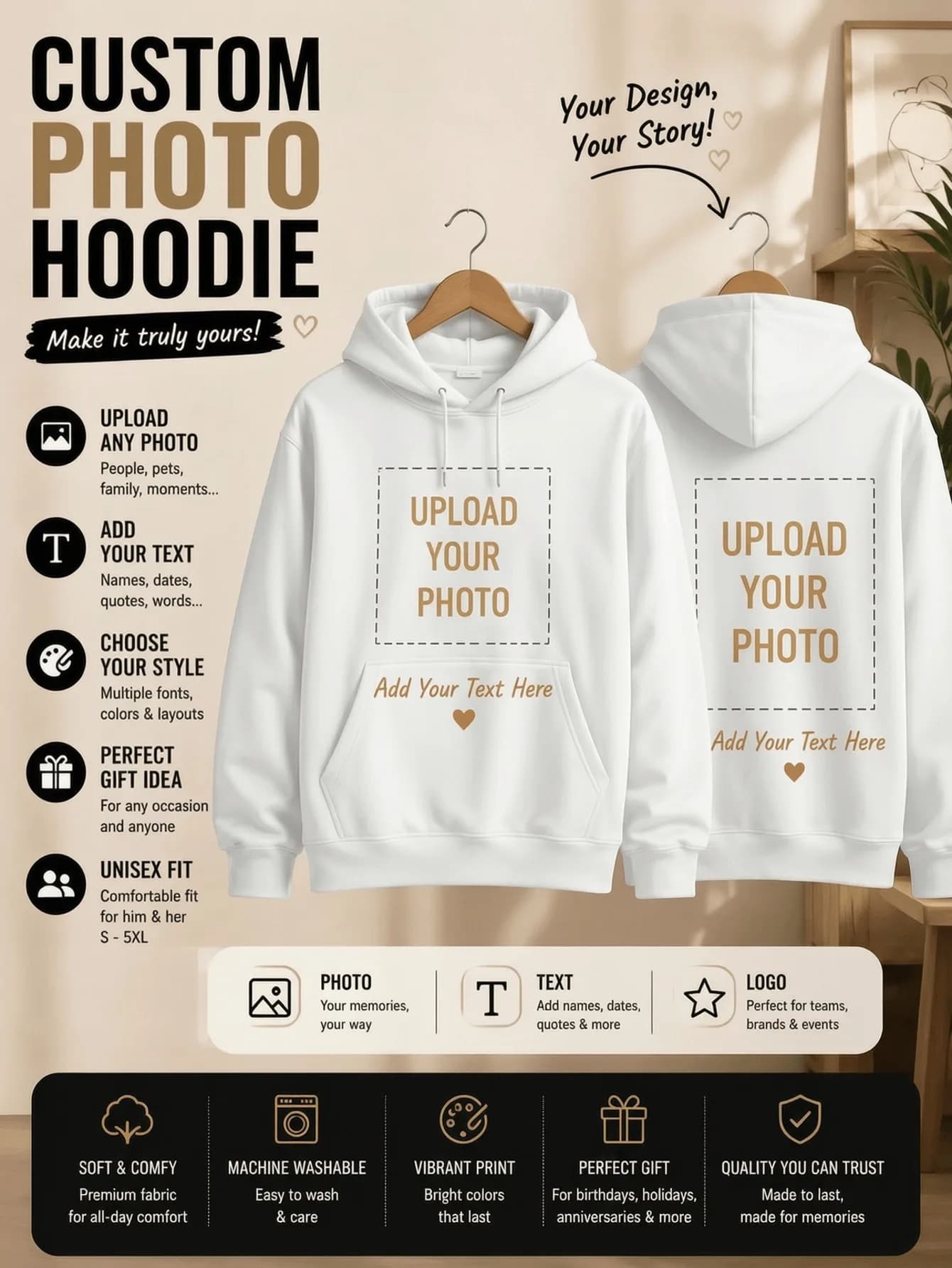 Winter Customize Womens Hoodies Sporty Oversized Pocket Sweatshirts DIY Your Logo/Graphic Pullovers Casual Fleece Woman Clothes