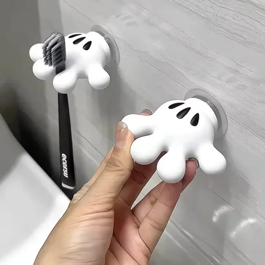 Portaspazzolino Mickey Palm, simpatico gancio multifunzione con ventosa per asciugamani da bagno, gancio senza tracce, avvolgicavo.